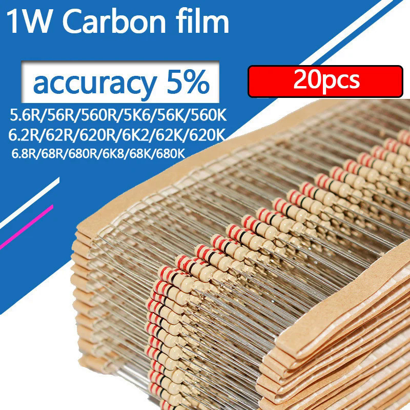 20pcs 1W Carbon Film Resistor 5.6 6.2 6.8 56 62 68 560 620 680 Ohm RK 5% ความต้านทาน 5R6 6R2 6R8 56R