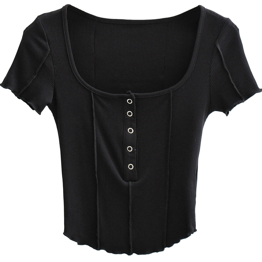 ccute  พร้อมส่ง  เสื้อยืดแขนยาว งานแขนสั้น แฟชั่นไม่ตกเทรน ตะเข็บสุดแซ่บ กระดุมใช้งานได้ - รูปที่ 4