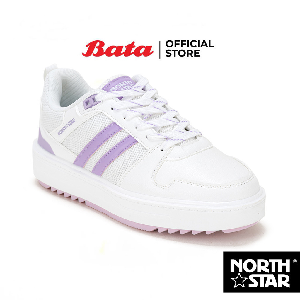 Bata บาจา by North Star รองเท้าผ้าใบสนีคเกอร์แฟชั่น แบบผูกเชือก ดีไซน์เท่ห์ สวมใส่ง่าย สำหรับผู้หญิง สีขาว 5201106 สีม่วง 5205106