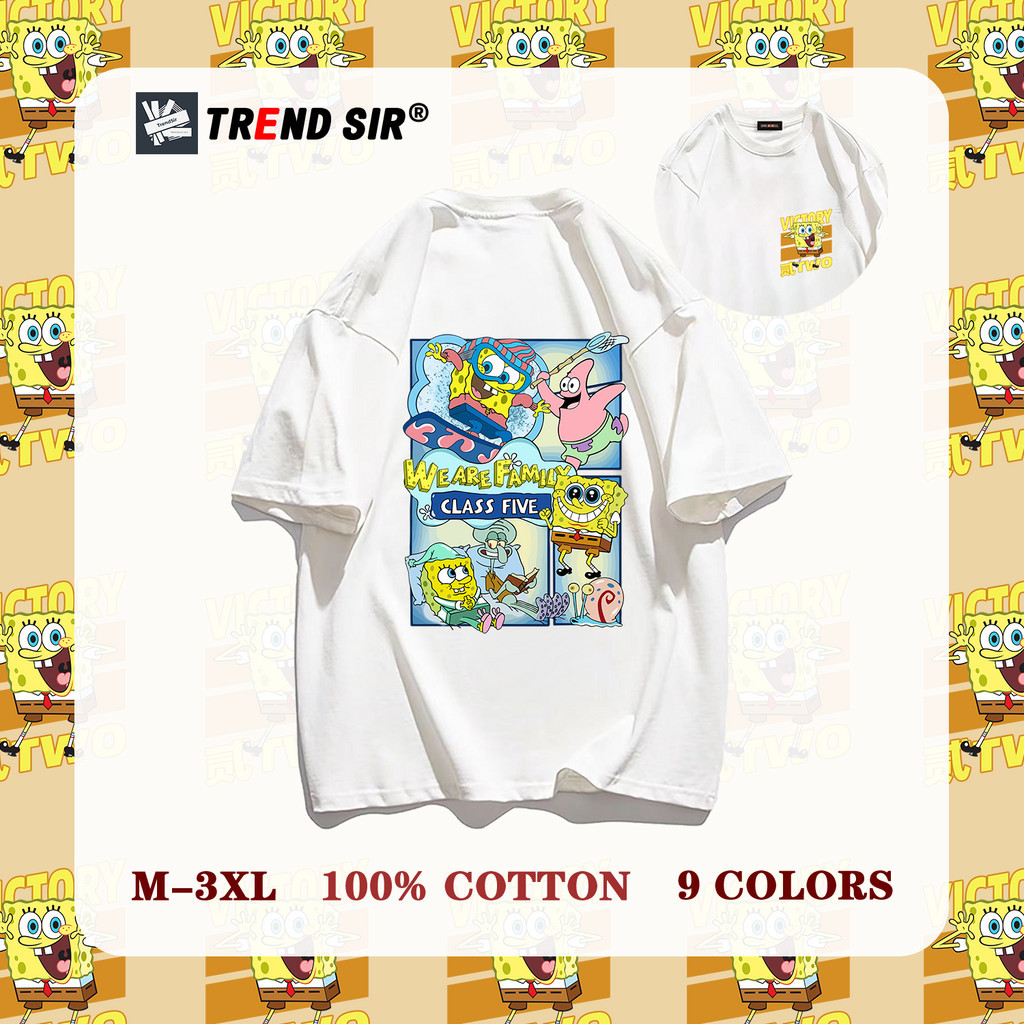 TrendSir พร้อมส่ง เสื้อยืดแขนสั้น เสื้อยืด summer 100|% cotton SpongeBob 9สี M-3XL
