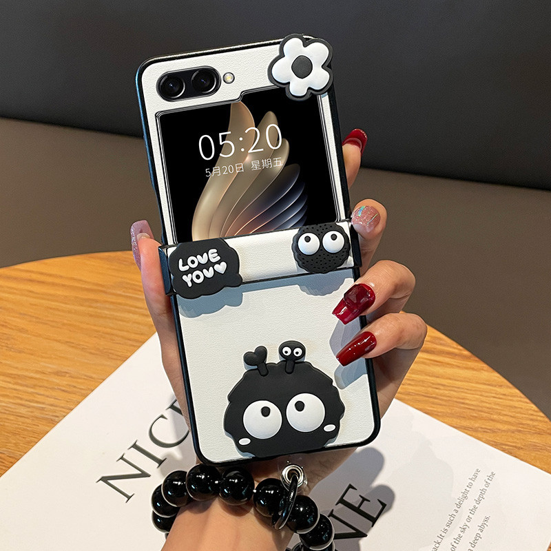 เคสโทรศัพท์มือถือหนัง PC แข็ง ประดับลูกปัด พร้อมสายคล้องข้อมือ สําหรับ Samsung Galaxy Z Flip 6/5/4/3 Case + Bracelet