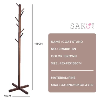 GlobalHouse SAKU ที่แขวนหมวกและเสื้อ รุ่น JMS001-BN ขนาด 45×45×158ซม. สีน้ำตาล สินค้าของแท้คุณภาพดี