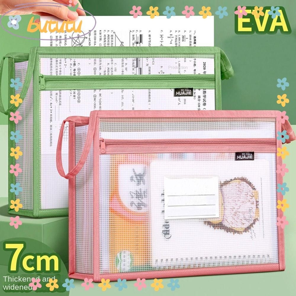 Bututu กระเป๋าตาข่าย EVA ใส มีซิป สองชั้น แบบพกพา สําหรับใส่เอกสาร โรงเรียน สํานักงาน