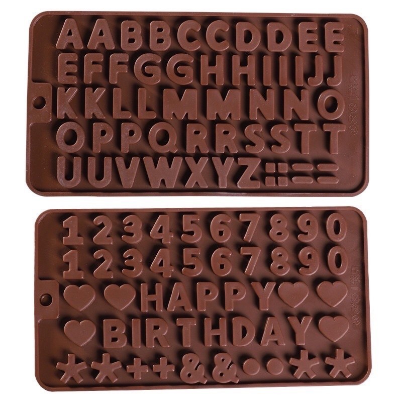 Bakery D'VER ❤️ พิมพ์ซิลิโคนตัวอักษรภาษาอังกฤษ ตัวเลข HAPPY BIRTYDAY สีน้ำตาล English letters silicone molding
