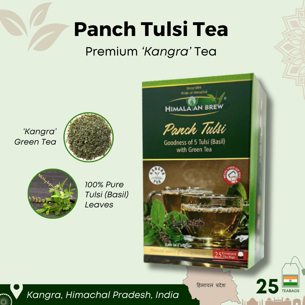 Himalayan Brew Panch Tulsi (Basil) Green Tea (25 tea bags) ชาเขียวใบโหระพา ชนิดซอง แพ็ค 25 ซอง (low caffeine)