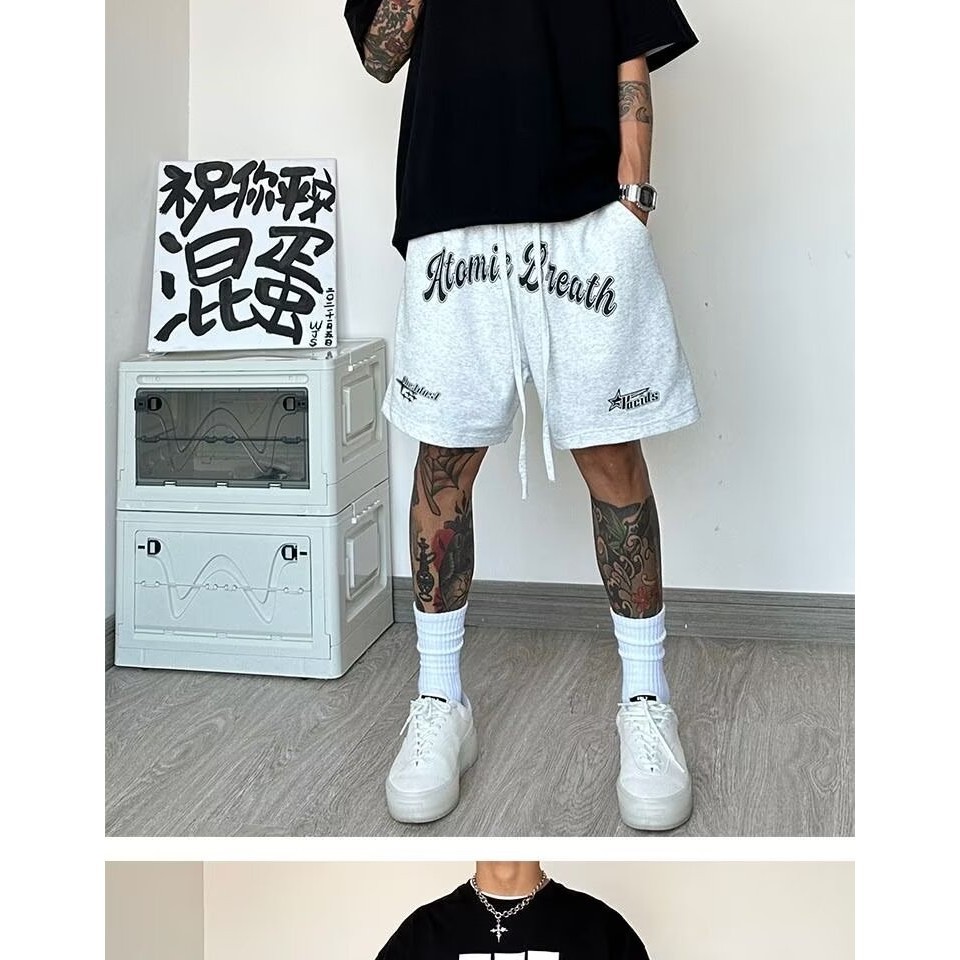 กางเกงวอร์มขาสั้น ขาห้าส่วน ทรงหลวม ขนาดใหญ่ พิมพ์ลายตัวอักษร แฟชั่นสําหรับผู้ชาย ไซซ์ M - 8XL - รูปที่ 2