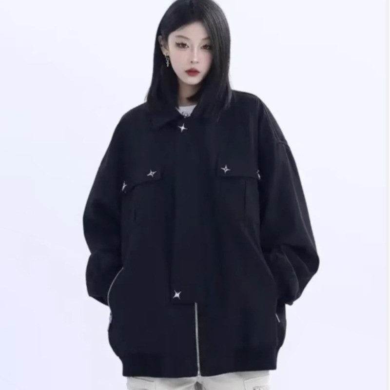 เสื้อแจ็กเก็ตแขนยาว คอปก มีซิป สไตล์ฮาราจูกุ สําหรับผู้ชาย