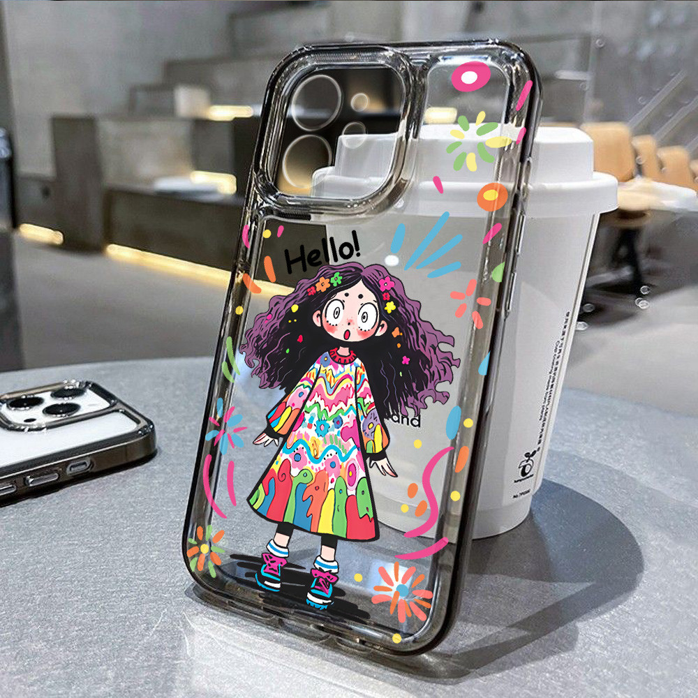 สำหรับไอโฟน 11 เคส 15/11promax/15pro/12/13/14/7plus/8plus/7/8/XR/X/XS อ่อนนุ่ม เคสบัมเปอร์ เคสมือถือ สวัสดีสาวน้อย