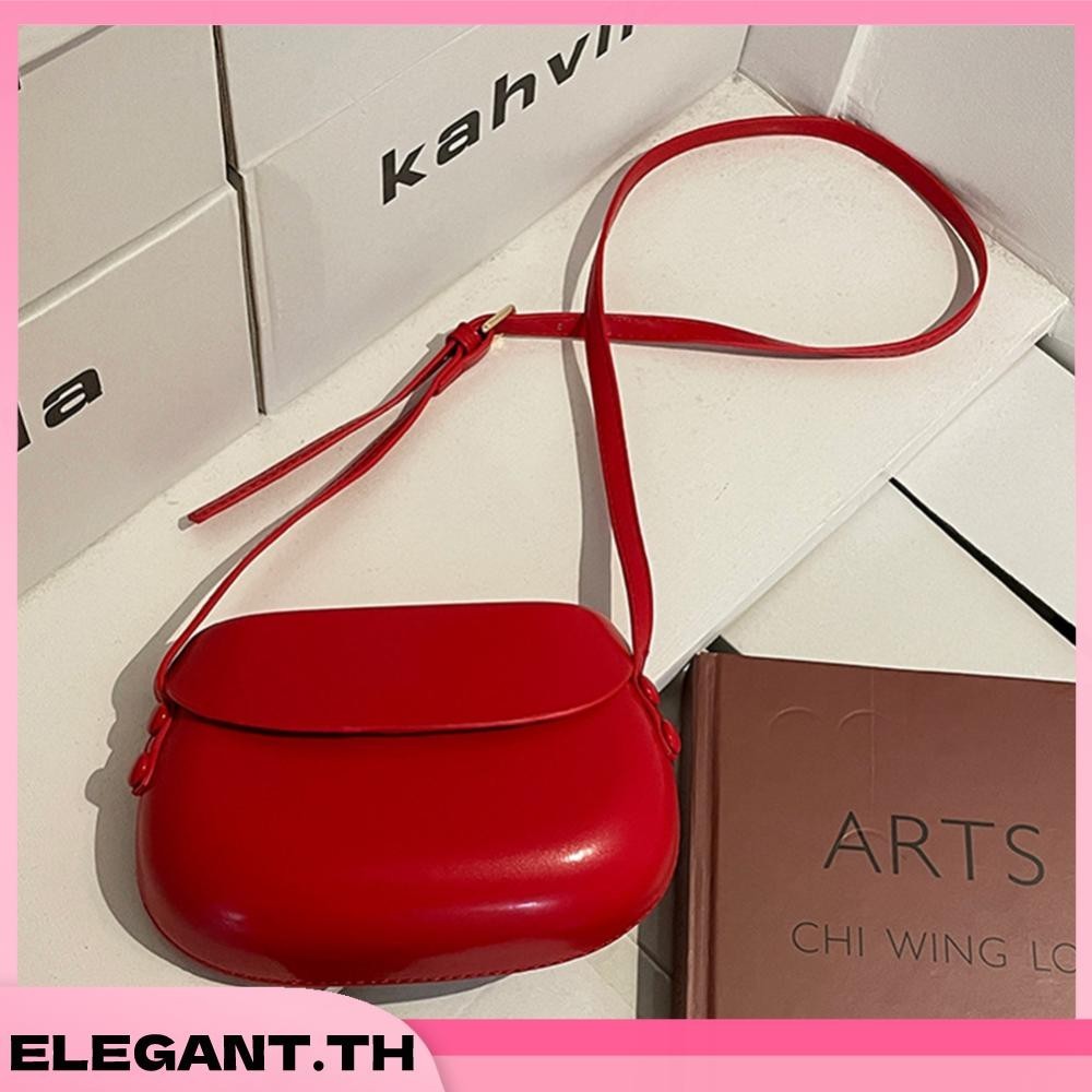 กระเป๋าสะพายไหล่ หนัง PU สีพื้น สไตล์ย้อนยุค สําหรับผู้หญิง (สีแดง)