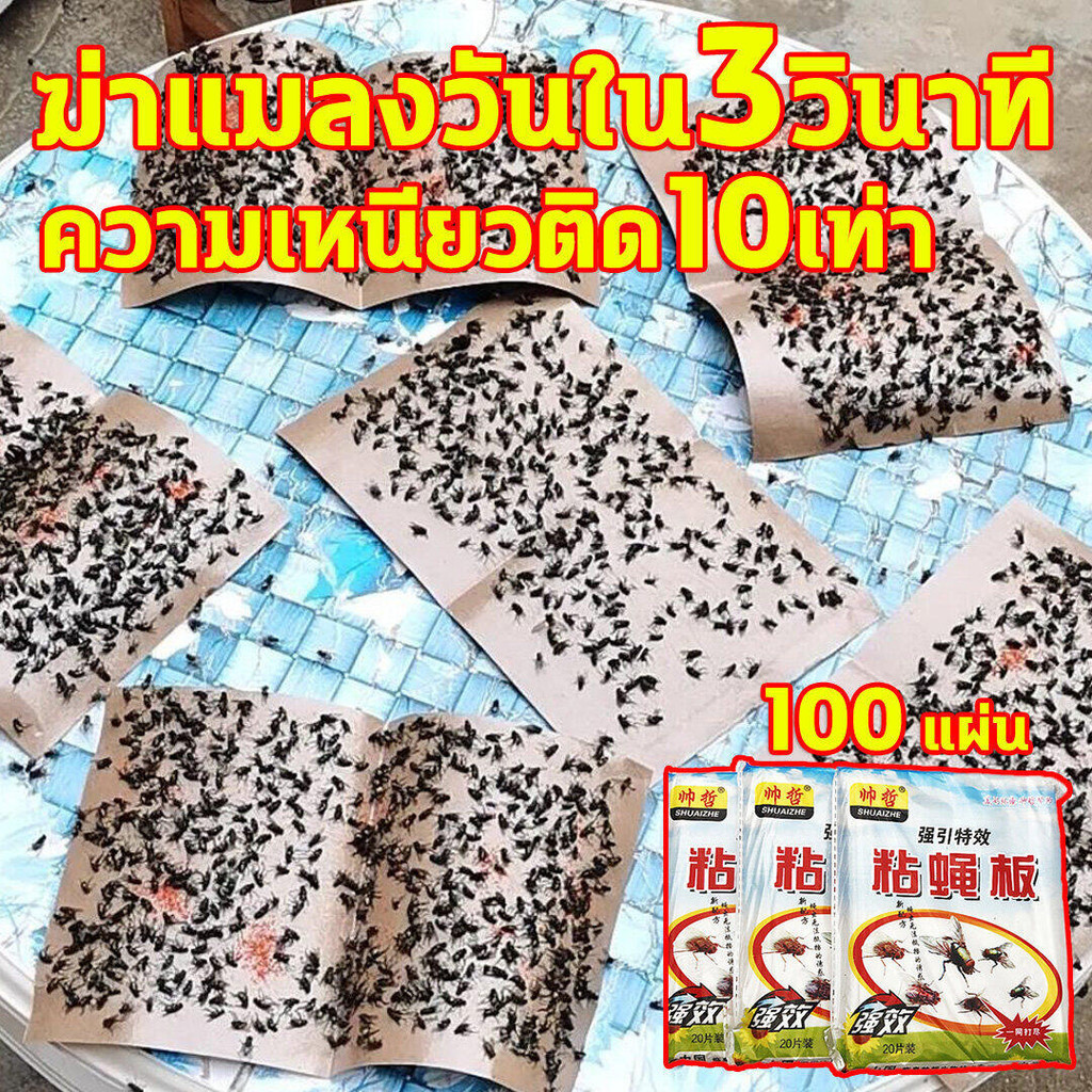 กาวดักแมลงวัน ไล่แมลงวัน 100แผ่น ติดแมลงวันตัวใหญ่ ใช้งานง่าย กาวแน่น กาวเต็มแผ่น มีสารล่อแมลง