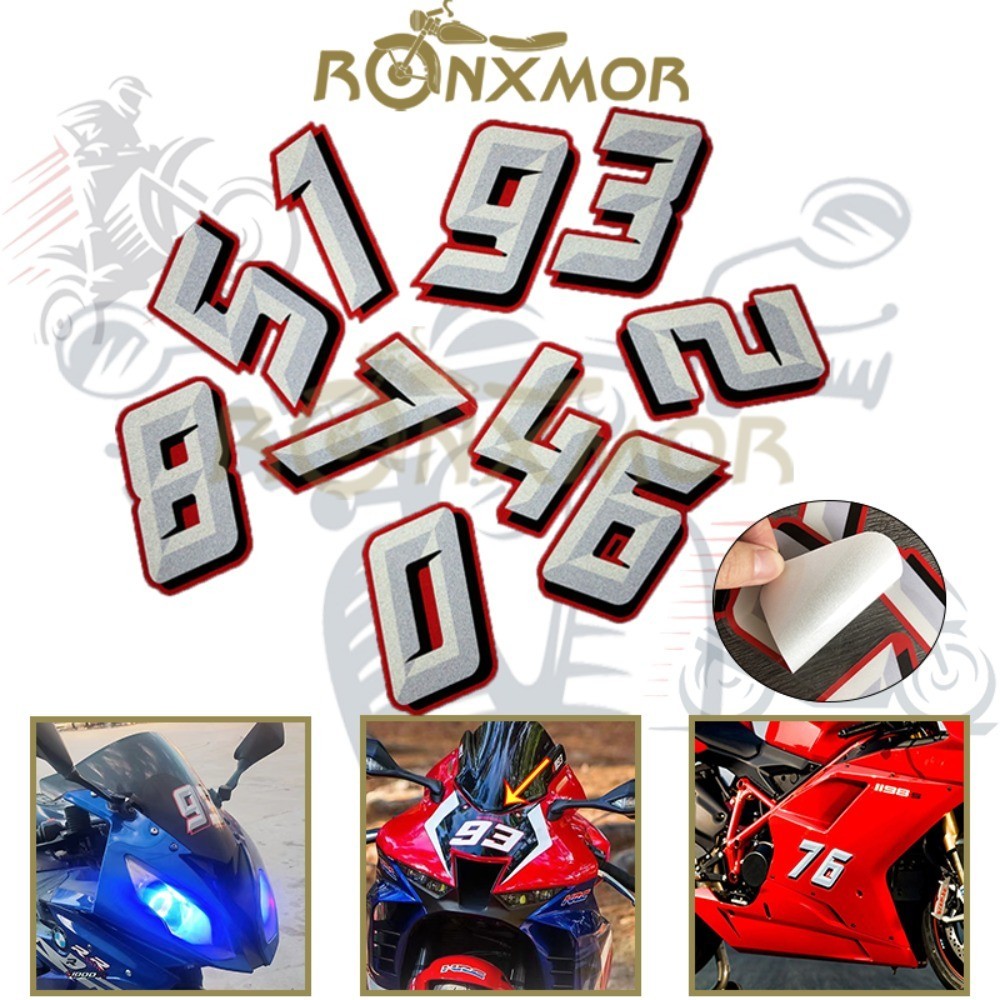 Ronxmor ใหม่ 1PC รถจักรยานยนต์สะท้อนแสง Racer Track Day Number สติกเกอร์ดิจิตอลกระจกรถจักรยานยนต์ Body Decal สติกเกอร์ตกแต่งรถจักรยานยนต์ Lucky Number Decals – โปรปัง