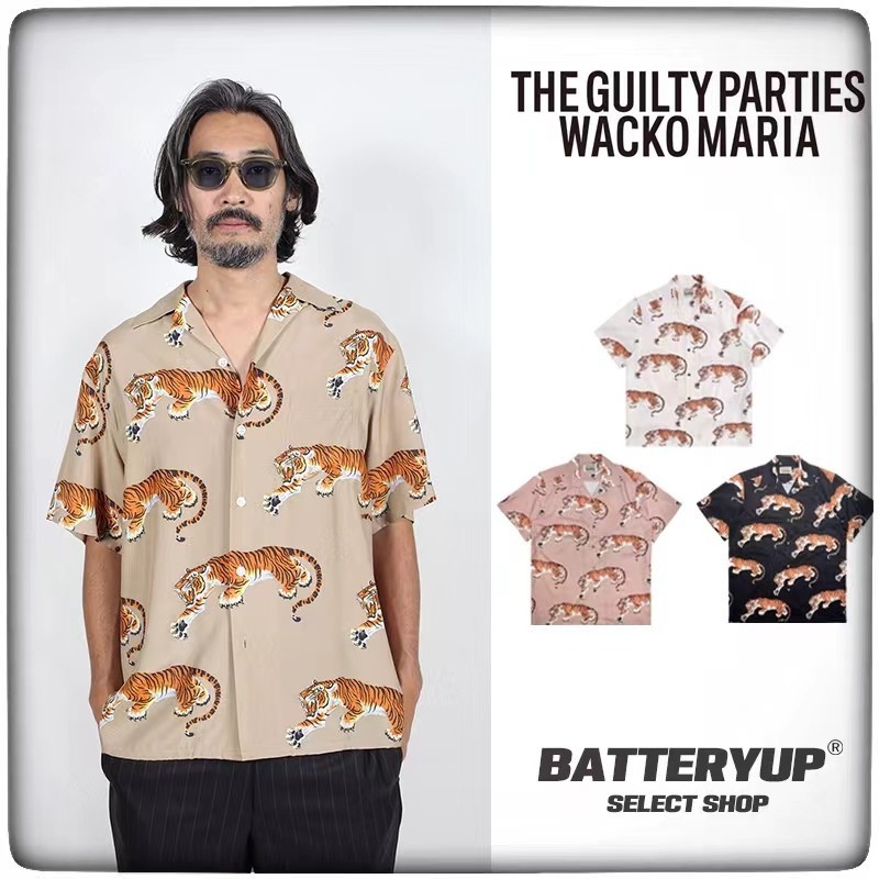 【Free Gift】 เสื้อเชิ้ตแขนสั้น Wacko Maria เสื้อฮาวาย Hawaii สไตล์เสือ เหมาะกับฤดูร้อน ใส่ได้ทั้งหญิงและชาย S-XL