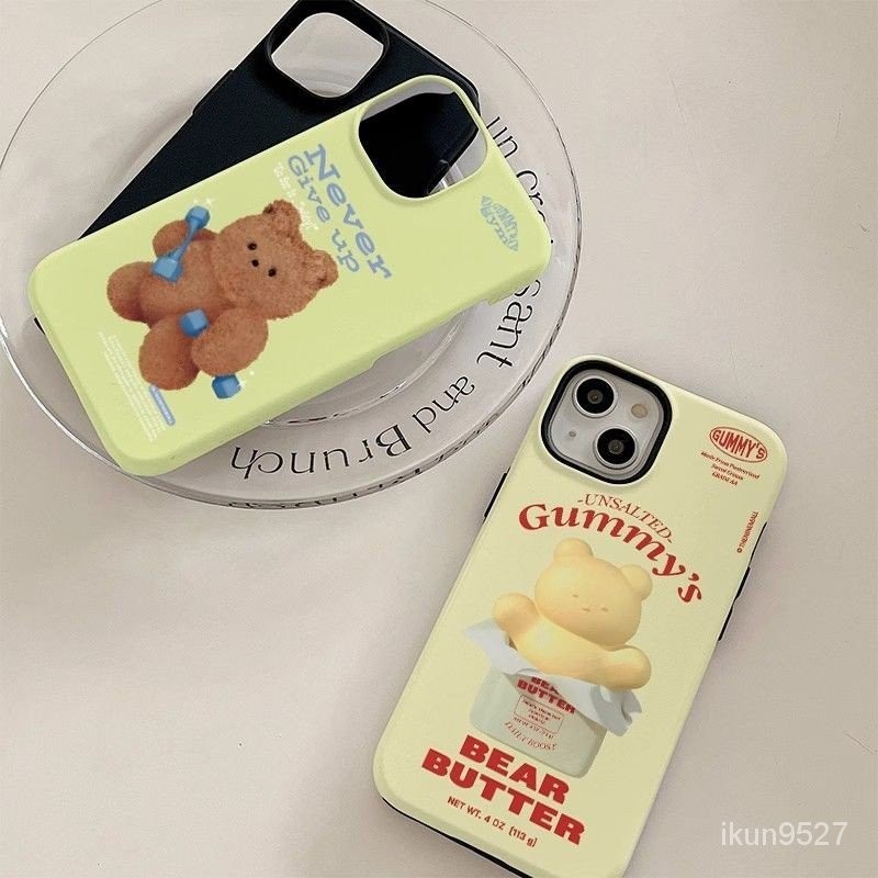 เคสโทรศัพท์มือถือ ลายหมีดัมเบล สองชั้น แวววาว สําหรับ Iphone 15Promax 14 13Pro 12 11Promax XR 7PLUS