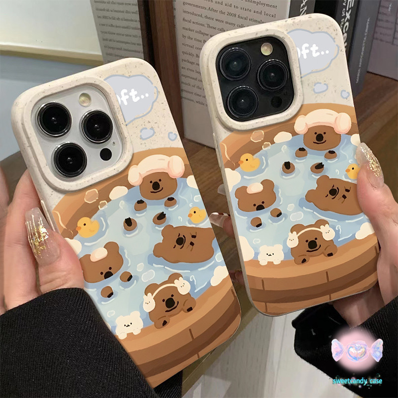 Hot Spring Bearข้าวสาลีเคสโทรศัพท์ใช้งานร่วมกับiPhone X XR XS 14 7 8 11 12 13 Pro Max 7 8 Plus SE 2020 12 13 MINI cover