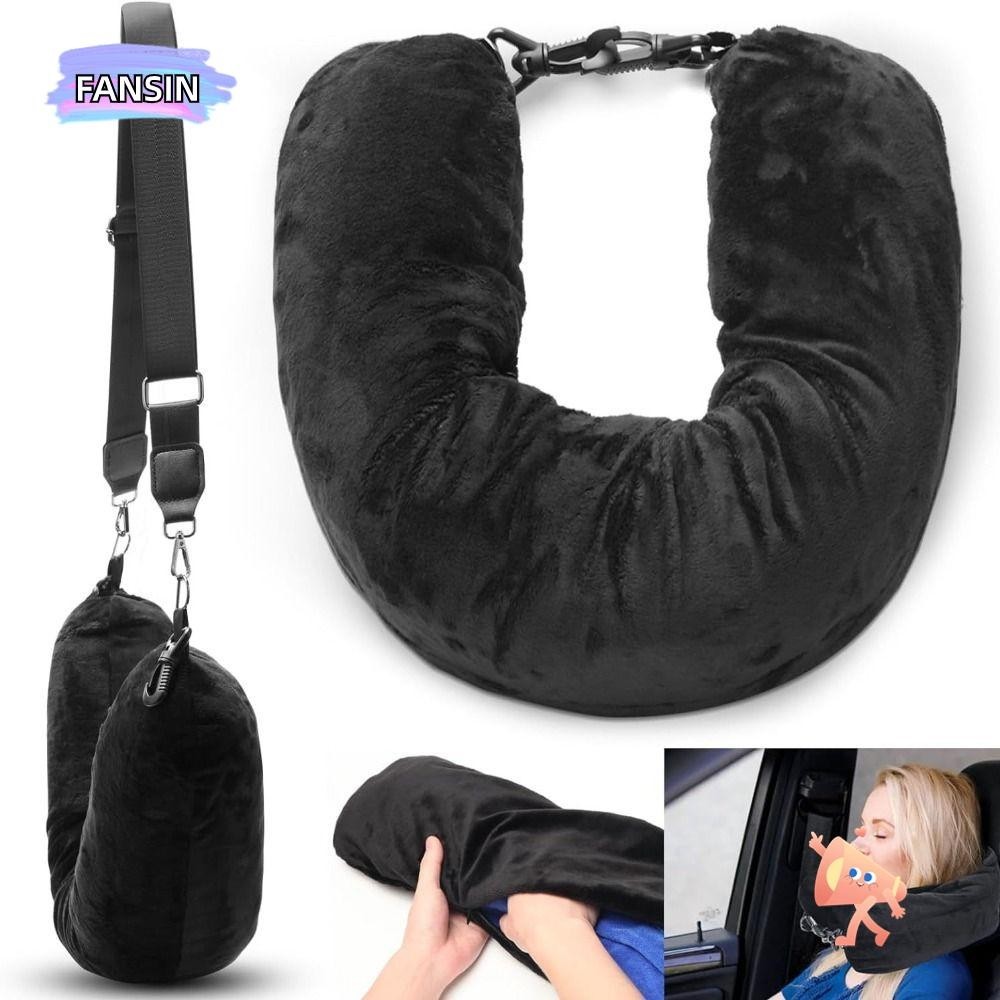 FANSIN หมอนรองคอสําหรับเดินทางแบบเติมได้, ผ้าพกพาพกพาพกพาคอบรรจุได้, หมอนกระเป๋าเดินทางกันน้ํา Fuzz นุ่มพิเศษ