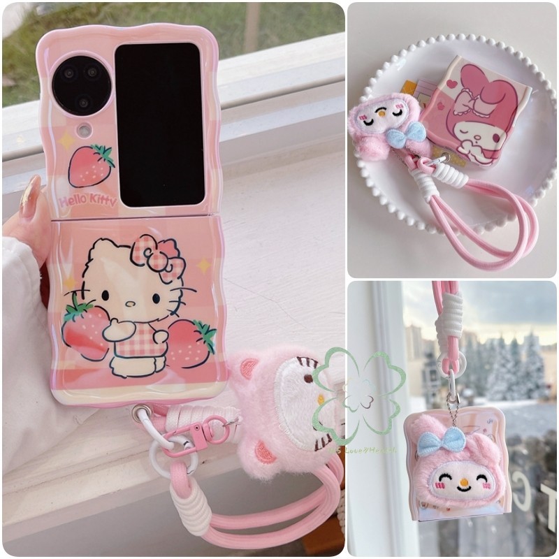 เคสโทรศัพท์มือถือ แบบนิ่ม ขอบหยัก กันกระแทก พร้อมสายคล้อง ประดับจี้ลูกบอลขนนิ่ม สําหรับ OPPO Find N3 N2