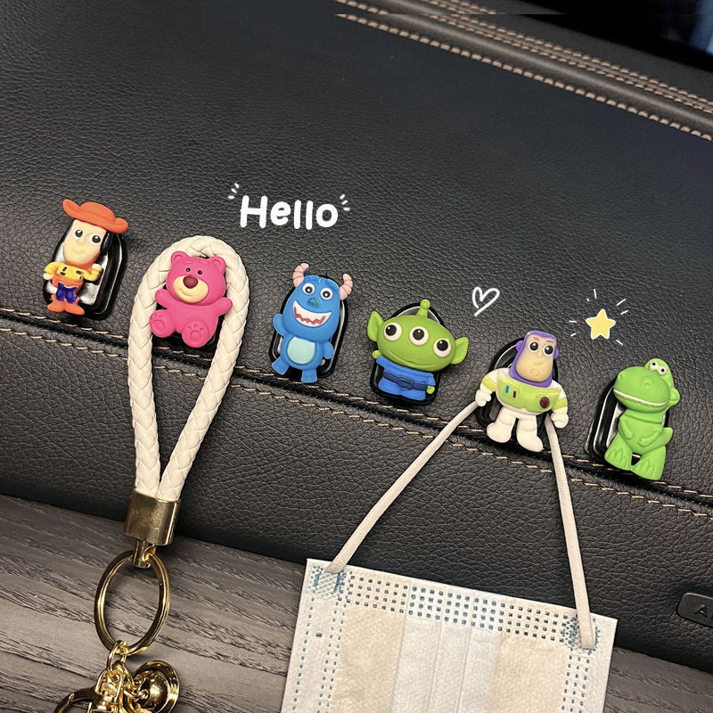 6ชิ้น รถติดตะขอมัลติฟังก์ชั่รถด้านหน้าแถววัตถุตะขอการ์ตูนรถอุปกรณ์ตกแต่งภายใน