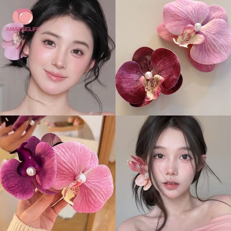 กิ๊บติดผม ลายดอกไม้ ประดับไข่มุก สีสันสดใส สําหรับผู้หญิง จํานวน 1 ชิ้น