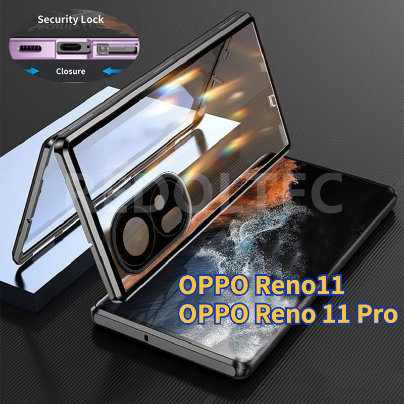 Oppo Reno 11 Pro Reno11 5G 360 ป้องกันเต็มรูปแบบ เคสโลหะแม่เหล็ก สองด้าน ด้านหน้า ด้านหลัง กระจก ฝาครอบโทรศัพท์ แบบเต็มตัว พร้อมล็อค เคส OPPO Reno 11 5G
