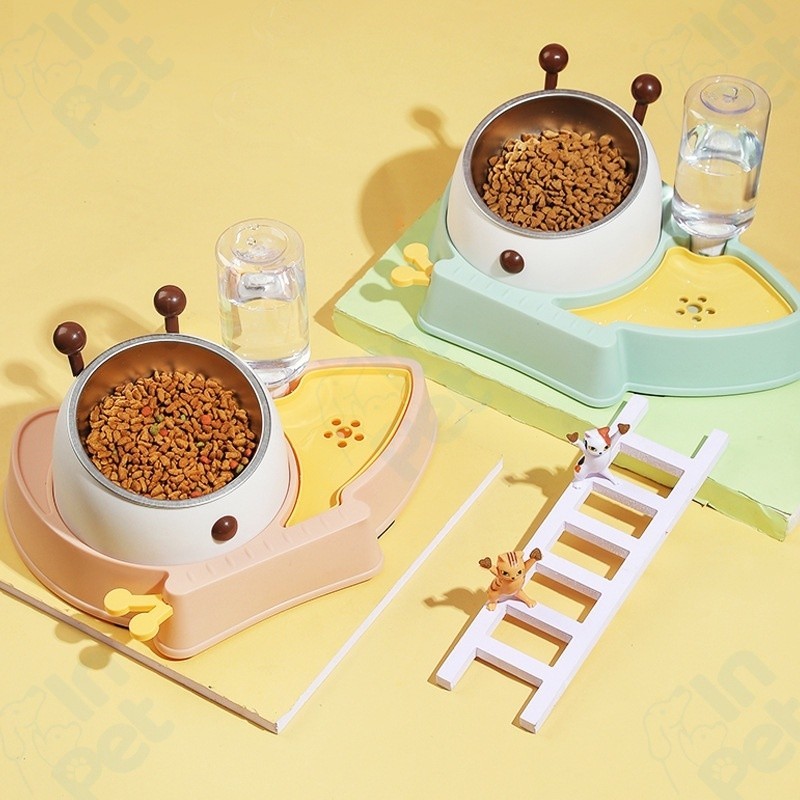INPET ชามให้อาหารและน้ำอัตโนมัติ ชามแมวและสุนัขลายผึ้งน้อยน่ารัก Little Bee Pet Bowl