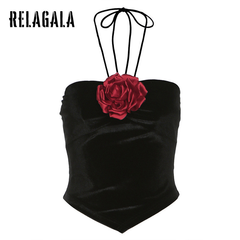 Relagala เสื้อครอปท็อปลําลอง คอปาด เซ็กซี่ สีพื้น เข้ารูป แฟชั่นเรียบง่าย สําหรับสตรี 2024