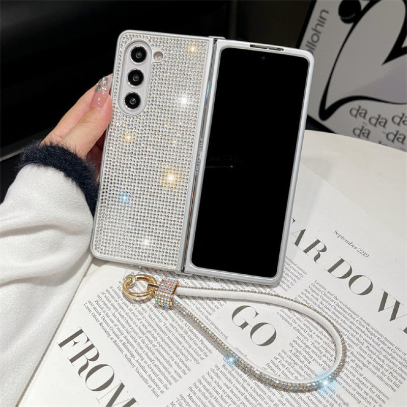 SAMSUNG แฟชั่นหรูหราBling Glitter Dimaondเคสโทรศัพท์สําหรับSamsung Galaxy Zพับ8 Ultra 7 6 5 4 3 5G Soft TPUกรอบกันกระแทกพร้อมคริสตัลสายคล้องมือ