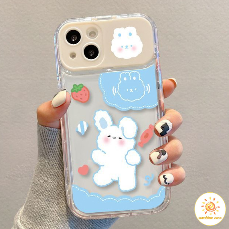 กระจกแต่งหน้า กระจกแต่งหน้าลายการ์ตูน กระต่ายสตรอว์เบอร์รี่ ไอโฟน11 For iPhone12 13 14 15Pro MAX X XS XR XS 6 7 8Plus SE