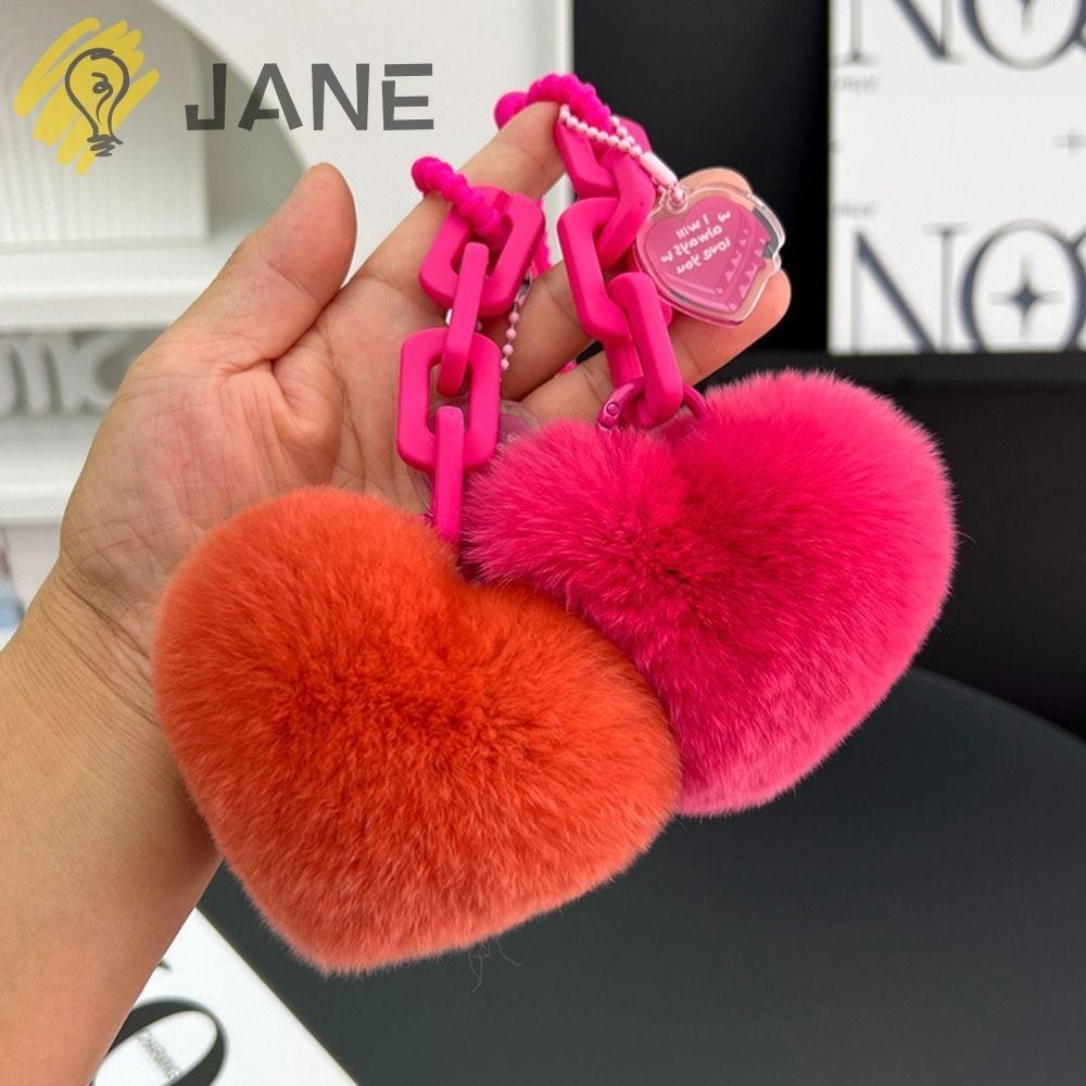 Jane พวงกุญแจ จี้ตุ๊กตาหัวใจ ขนเฟอร์ ซิลิโคนนิ่ม ธรรมชาติ สร้างสรรค์ เครื่องประดับ สําหรับห้อยกระเป๋าผู้หญิง เพื่อนรัก