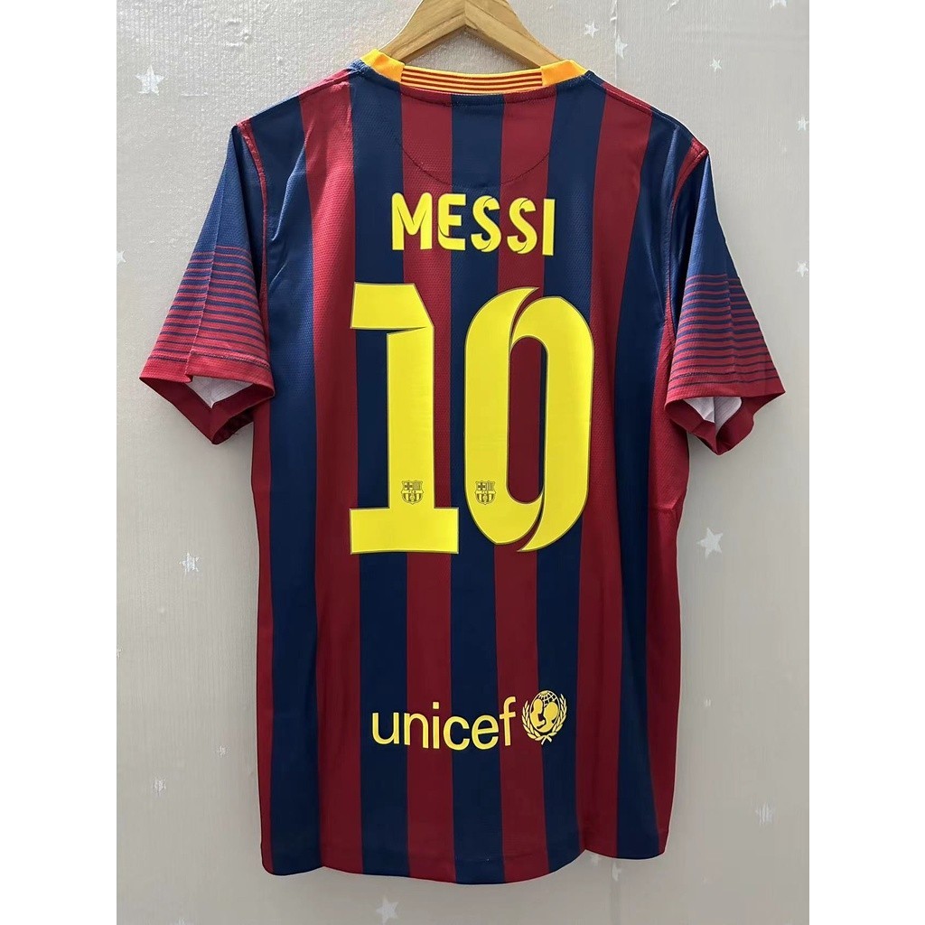 เสื้อกีฬาแขนสั้น ลายทีมชาติฟุตบอล Barcelona MESSI NEYMAR JR A.INIESTA 13-14 ชุดเหย้า คุณภาพสูง สไตล์เรโทร