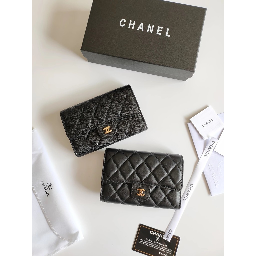 Chane1 Chanel กระเป๋าสตางค์ หนังแกะ ขนาดเล็ก ใส่บัตรได้ สําหรับผู้หญิง กระเป๋าใส่บัตร หนังแท้