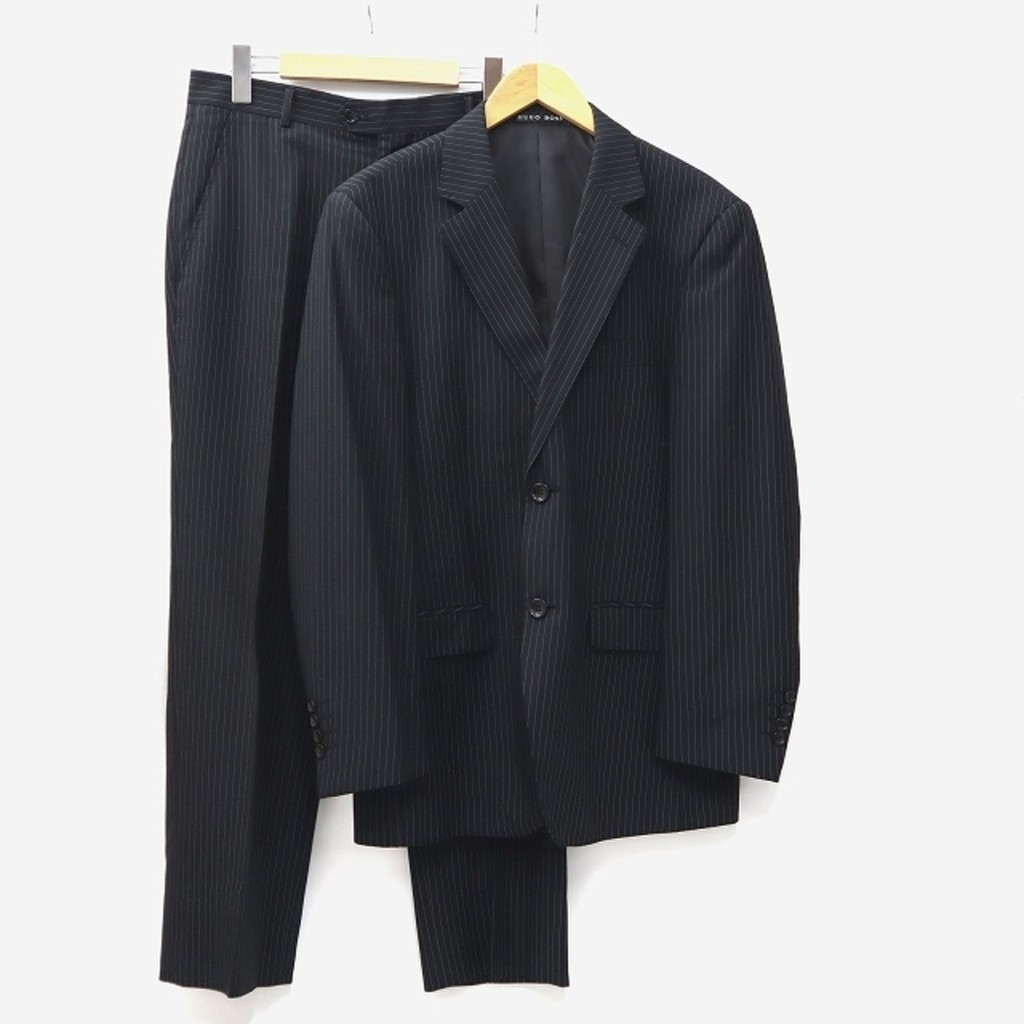Hugo Boss Striped Wool Jacket Slacks Pants 48 Black Direct from Japan Secondhand