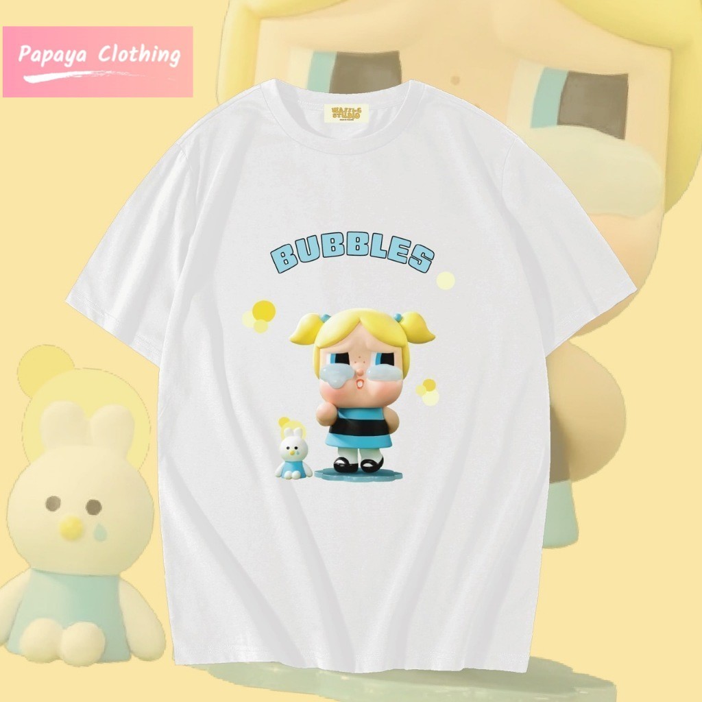 Papaya เสื้อยืดโอเวอร์ไซส์ เสื้อยืดเกาหลี ผ้าคอตตอน100% เสื้อยืด Crybaby Powerpuff Pop Mart WS0145