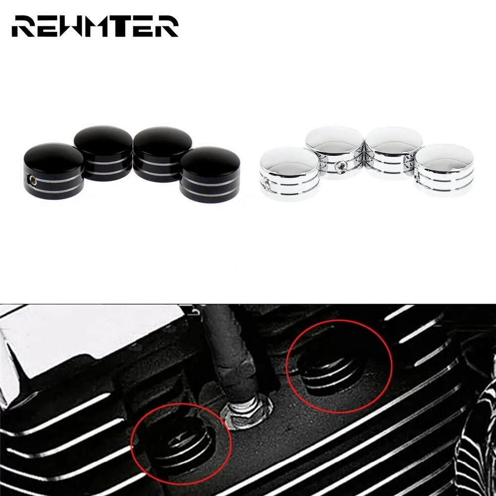 RW 4PCS Motorcycle Black/Chrome Spark Plug Head Bolt Cap Cover Plug Aluminum For Harley Twin Cam Touring Sportster 883 S