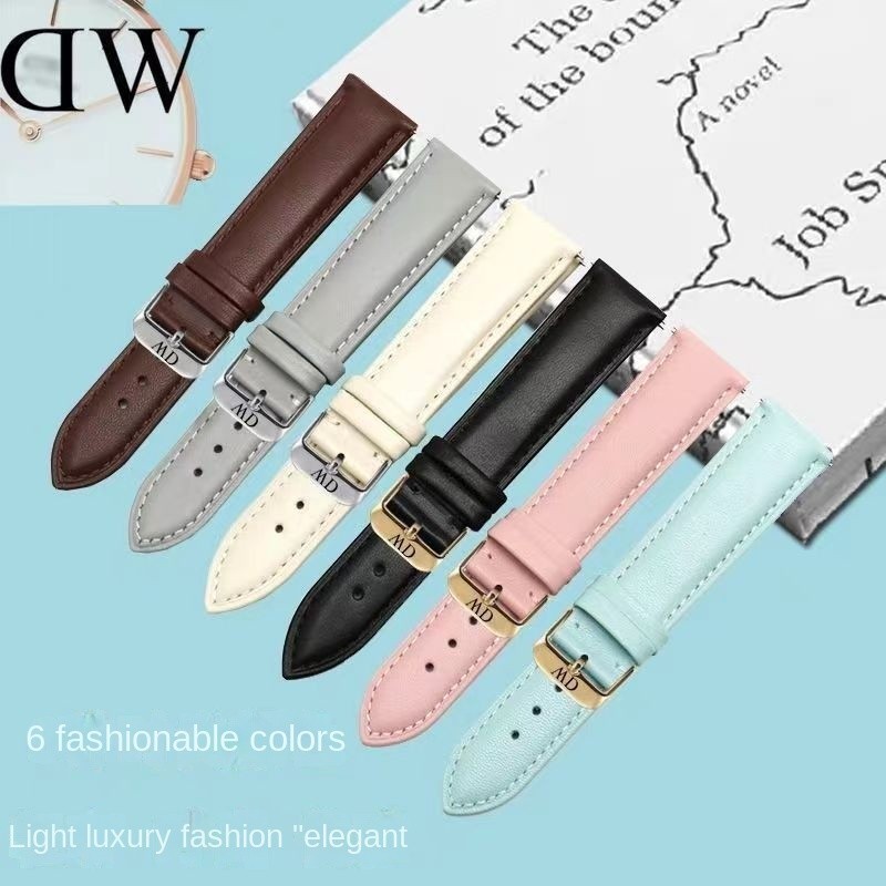 DW สายนาฬิกาข้อมือ สายหนังวัวแท้ ขนาด 12 มม. 14 มม. 16 มม. 18 มม. 20 มม. 22 มม. สําหรับผู้หญิง