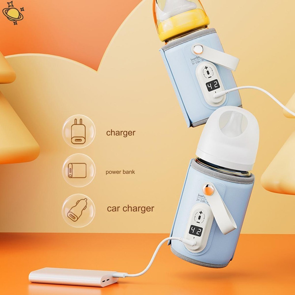 เครื่องอุ่นขวดนมเด็ก แบบพกพา พร้อมจอแสดงผล LED ชาร์จ USB สําหรับเดินทาง