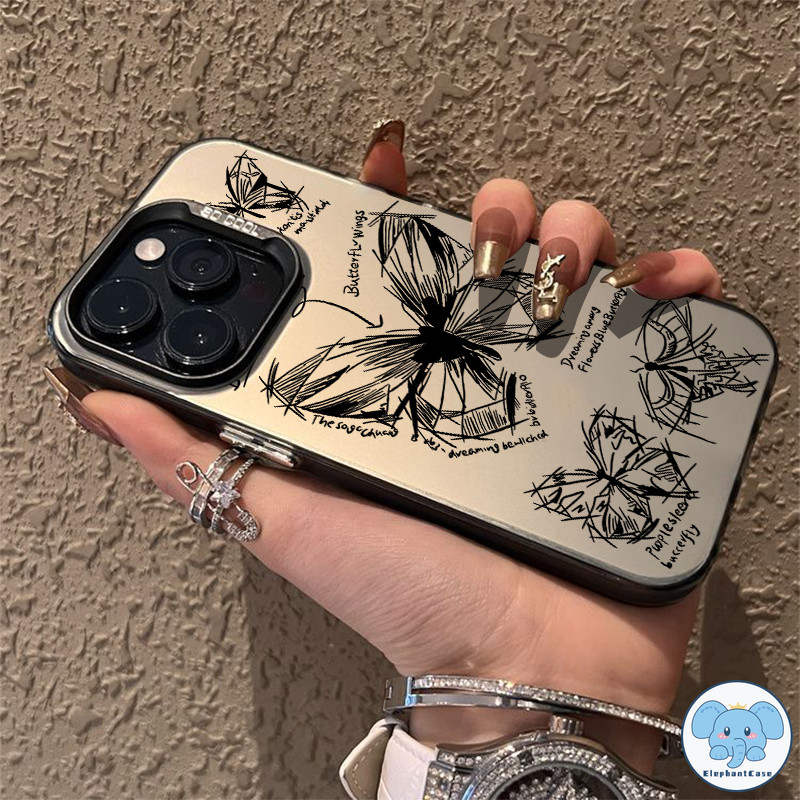 คู่รักคลื่นวินเทจผีเสื้อการ์ตูนปกหรูหราชุบโลหะกรณีนาฬิกา iPhone 11 7Plus 15 13 14 12 Pro Max 14 15 8 7 Plus XR X XS Max