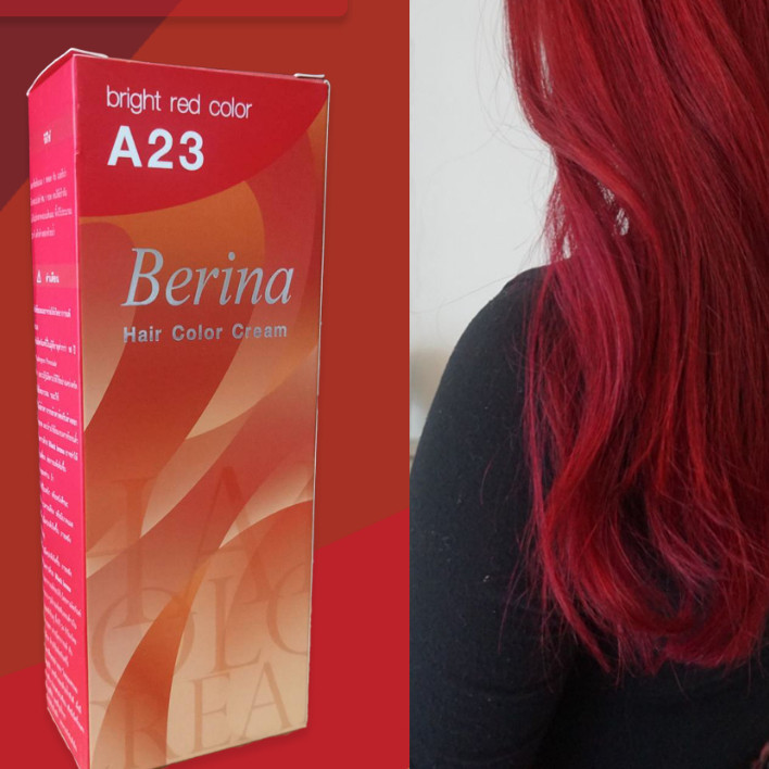 Hot เบอริน่า A23 สีแดงสด สีผม สีย้อมผม เปลี่ยนสีผม ครีมย้อมผม  Berina A23 Bright Red Hair Color Crea