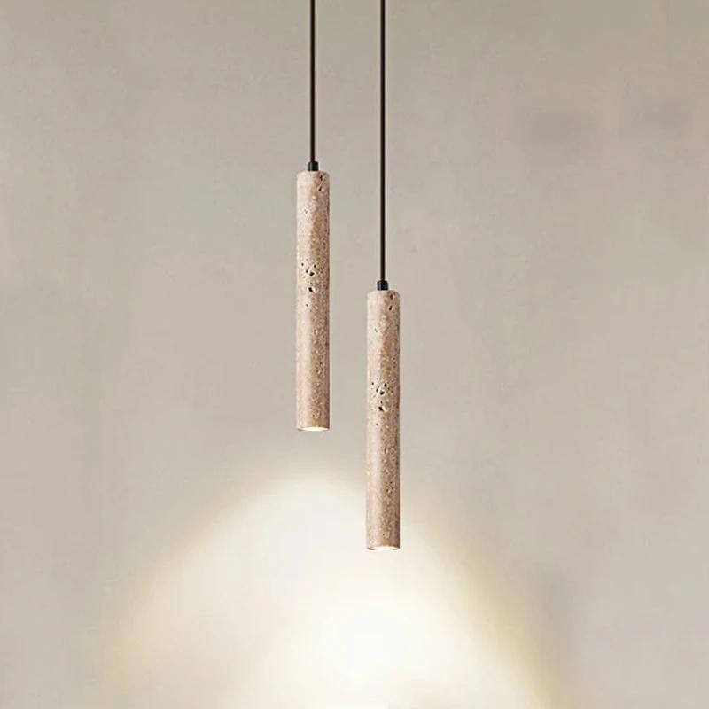 Nordic Minimalist Light Design ร้านอาหาร Led โคมระย้าสีเหลือง Travertine โคมไฟหินบ้านห้องรับประทานอาหารห้องครัวข้างเตียง Pendent โคมไฟ