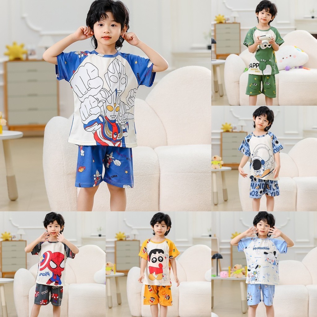 Ultraman ชุดนอนเด็กชายหญิงชุดนอนแขนสั้น Nightsuit น่ารักการ์ตูนพิมพ์ O-คอ Pjs ชุดนอนเด็ก