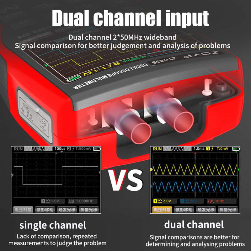 Zoyi Digital Oscilloscope มัลติมิเตอร์เครื่องทดสอบทรานซิสเตอร์ 50MHz Bandwidth 280MS Sampling Rate ราคา ถูกที่สุด ดีลบีเคเค แกลเลอรีภาพที่ 4