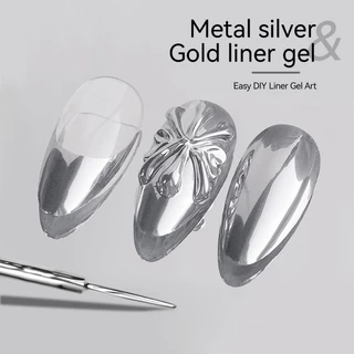【Local】BORN PRETTY 2pcs โลหะ Silver Gold Line เจลเล็บ Ultra-thin Shinning Graffiti Stripe ภาพวาดเล็บเจล 8ml
