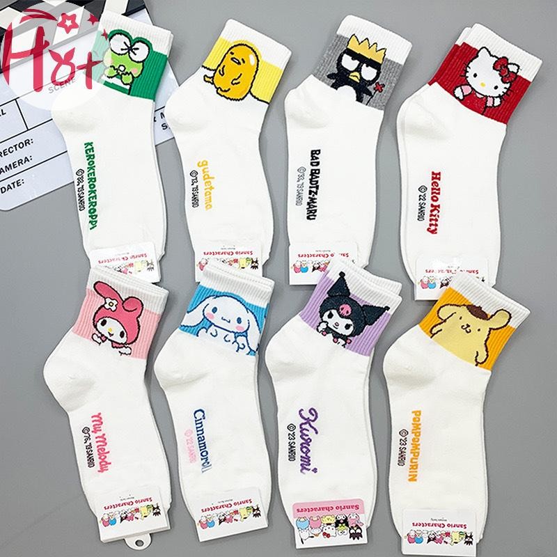 Ge Hello Kitty กลางถุงเท้าหลอด Kuromi การ์ตูนสัตว์ถุงเท้า Kawaii Sanrio Melody ถุงเท้า Rosered สีดําสีขาวถุงเท้าสําหรับสาวผู้หญิงสแควร์