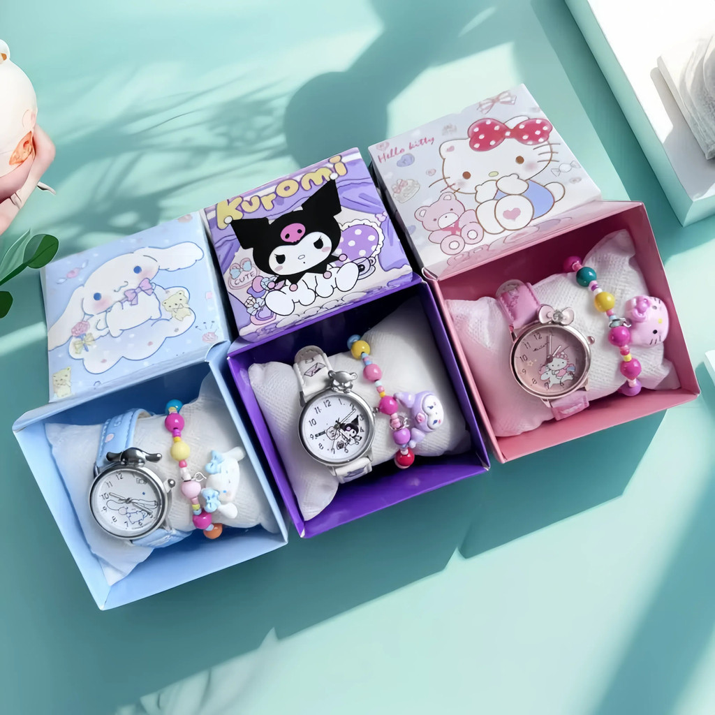 ใหม่ sanrio การ์ตูน kuromi hello kitty Cinnamoroll นาฬิกาสําหรับวัยรุ่นสาวนักเรียนคุณภาพสูงนาฬิกากันน้ําสําหรับเด็กสาวของขวัญที่ดีที่สุดสําหรับเด็ก