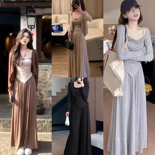เซ็ต 3 ชิ้น เสื้อคลุม + เสื้อสายเดี่ยว +กางเกงเอวสูง สำหรับฤดูใบไม้ผลิ