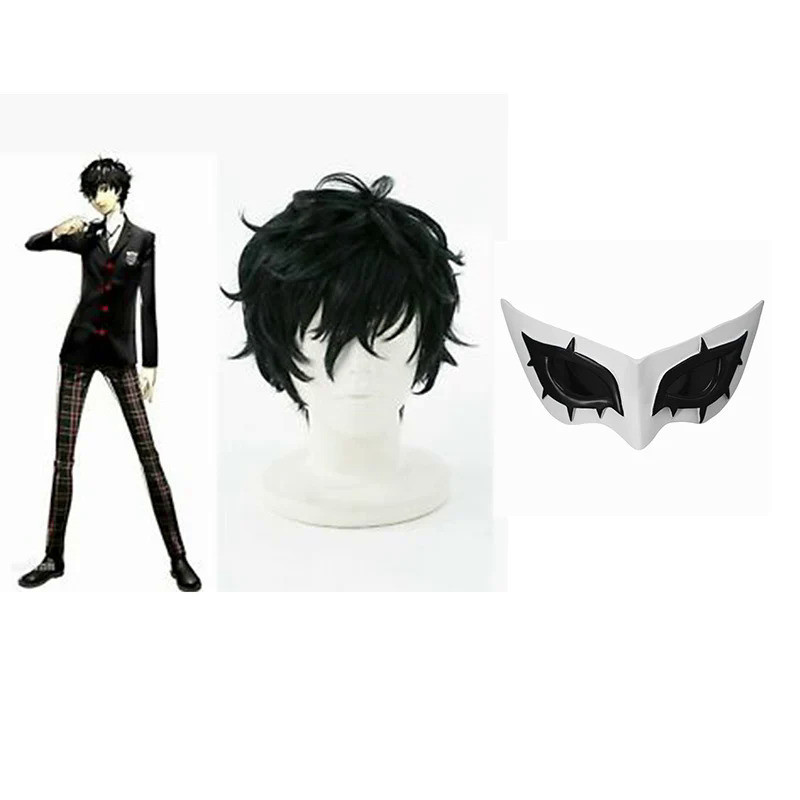 P5 Persona 5 Cosplay Kurusu Akira Joker Cosplay Wig Mask Hair wig + Mask Halloween Party Role Cospla