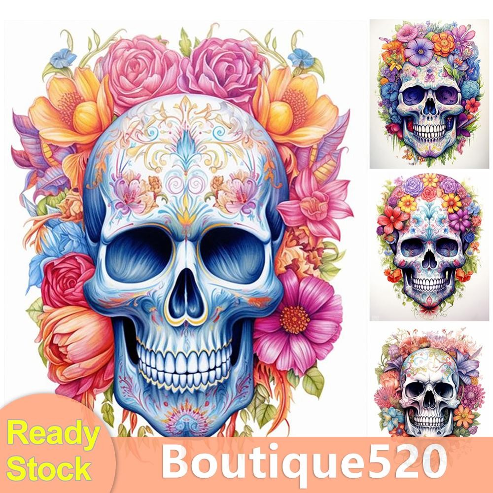 #F 5d DIY เต็มรอบเจาะเพชรจิตรกรรม Skull Kit ตกแต่งบ้าน Art Craft [boutique520.th]