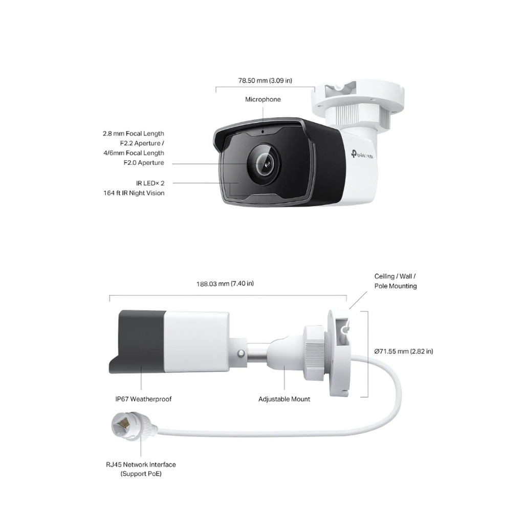 TP-LINK VIGI C320I 2MP V1.2 OUTDOOR IR BULLET NETWORK CAMERA กล้องวงจรปิดภายนอก