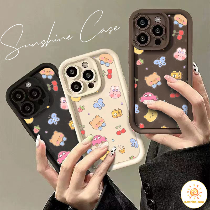 การ์ตูนหมีสุดน่ารักTPU ลายการ์ตูนสาวอินเทรนด์ ไอโฟน11 For iPhone12 13 14 16Pro MAX X XS XR XS 7 8Plus SE2020 เคสโทรศัพท์