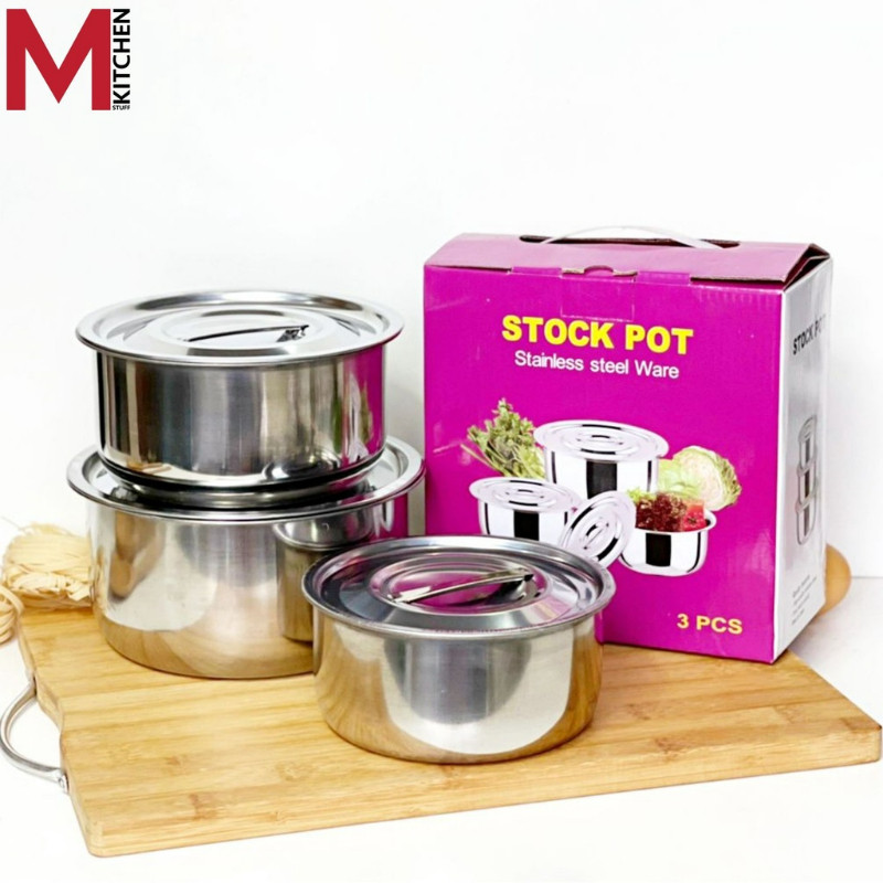 M KITCHEN 1519 ชุดหม้อแขกสแตนเลส 3 ใบ ขนาด 15,17, และ 19 ซม สามารถใช้กับเตาแม่เหล็กไฟฟ้า (B1)