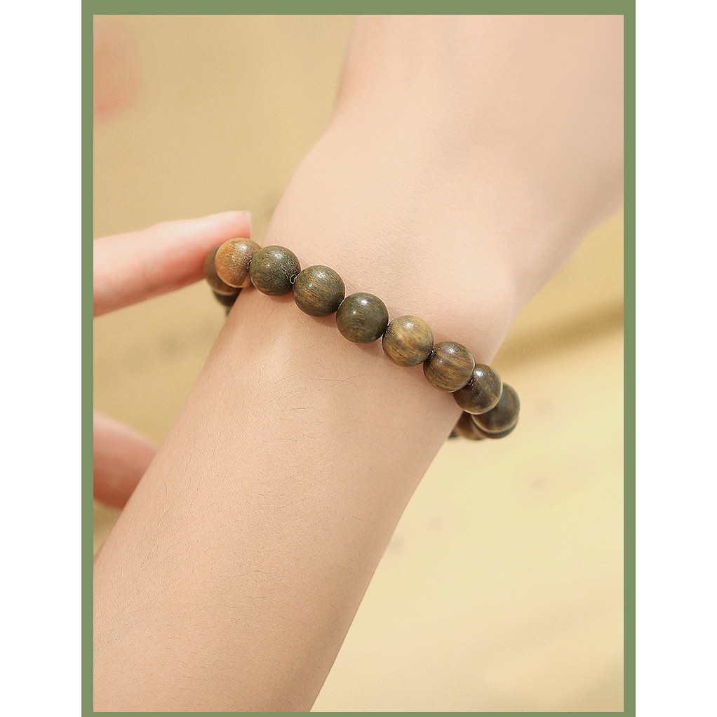 สร้อยข้อมือ ประดับลูกปัดไม้จันทน์ สีเขียว แบบเรียบง่าย สไตล์ชนเผ่า สําหรับผู้ชาย และผู้หญิง